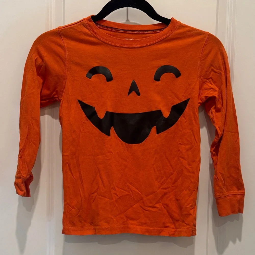 Carter's Orange Pumpkin Face Long Sleeve Tee youth Size 7